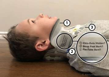 boy in collar with instructions describing how to properly fit the collar