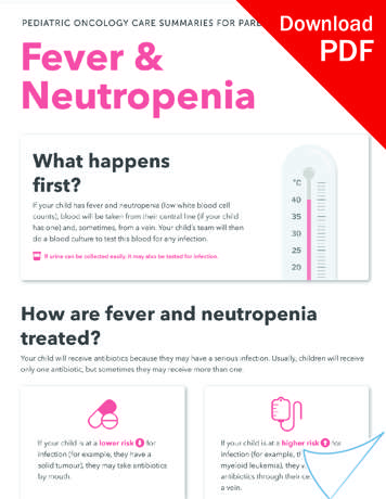 Download fever and neutropenia care summary PDF for parents and caregivers