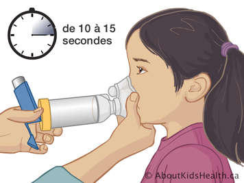 Tenant le masque du tube d’espacement sur la bouche et le nez d’un enfant pour dix à quinze secondes