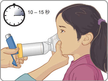 确保面罩罩住孩子的口鼻，等待10至15秒