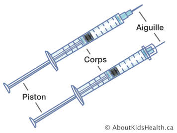 L’aiguille, le corps et le piston d’une seringue