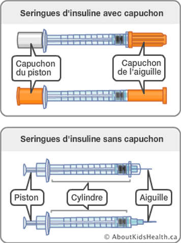 Seringues d’insuline avec capuchon du piston et capuchon de l’aiguille et seringues d’insuline sans capuchon