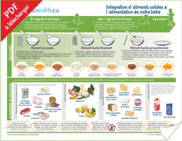 Intégration d’aliments solides à l’alimentation de votre bébé Télécharger le (fichier) PDF