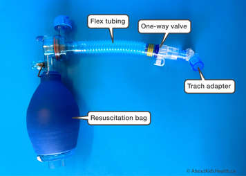 A self-inflating bag, tubing and a tracheostomy adaptor