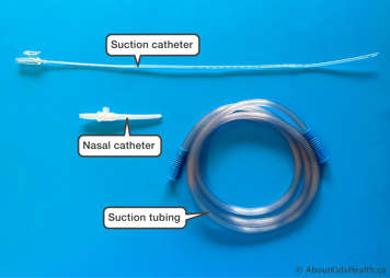 A suction catheter, nasal tip aspirator and suction tubing