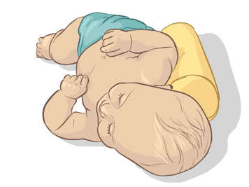 宝宝侧卧时，用枕垫或毛巾等物品在其身后提供支撑。