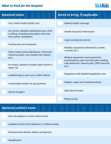 download what to pack for the hospital list